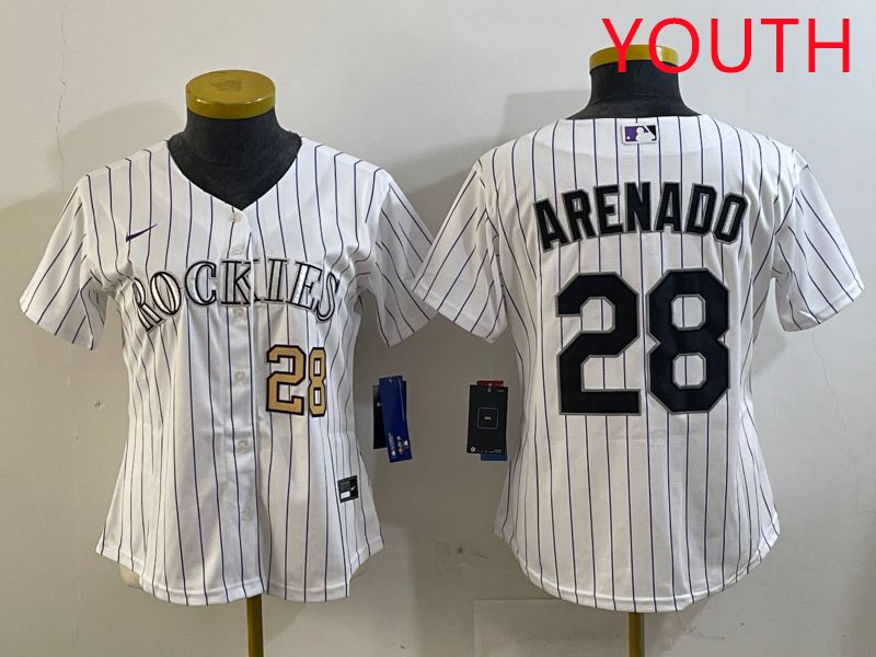Youth Colorado Rockies #28 Arenado White Stripe Game 2025 Nike MLB Jersey style 4->youth mlb jersey->Youth Jersey